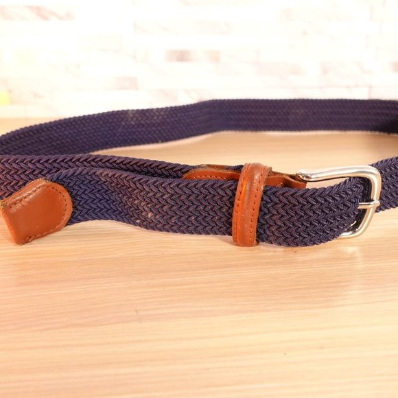 Braided Belt‎ Mens Size 38 Navy Casual Golf Jeans Dress Woven Fabric Stretch - Picture 1 of 10